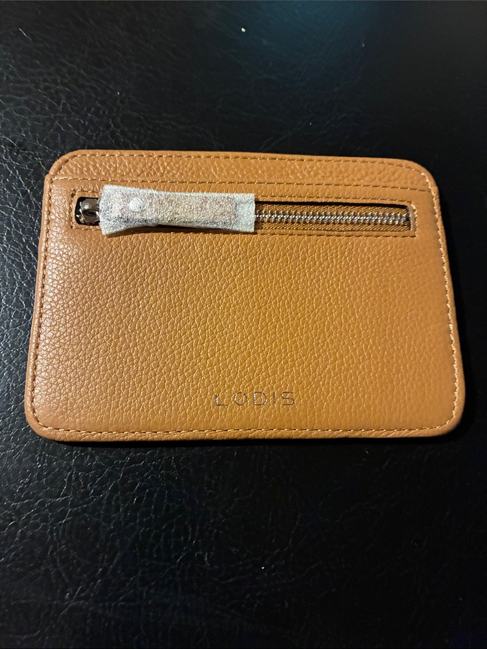 Lodis Caramel Tan Leather Card Holder with Front Zip